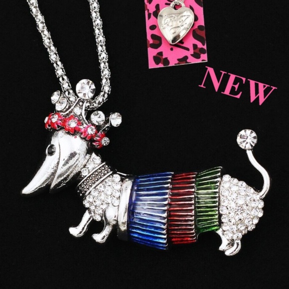 Betsey Johnson Jewelry - Betsey Johnson Crown Dachshund Dog Silver Crystal Pendant Chain Necklace